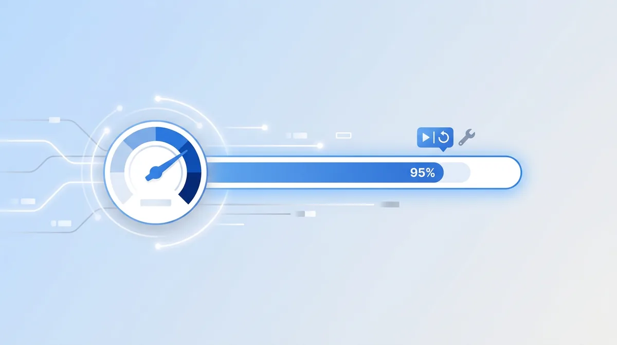 Illustration of Keep2Share download speed and troubleshooting: progress bar, speedometer and wrench